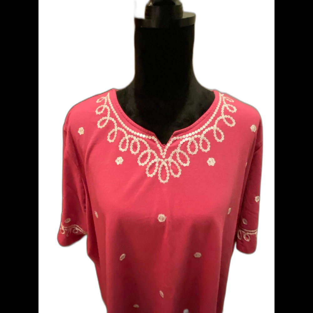 BFA Classic Womens Size 3X‎ Pink Soft T shirt Fabric w/ Sequins Pretty!